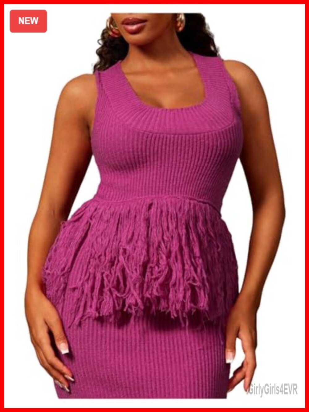 Sweater Knit Tank Top Fringe Scoop Neck Sleeveless Pullover Summer Boho Top